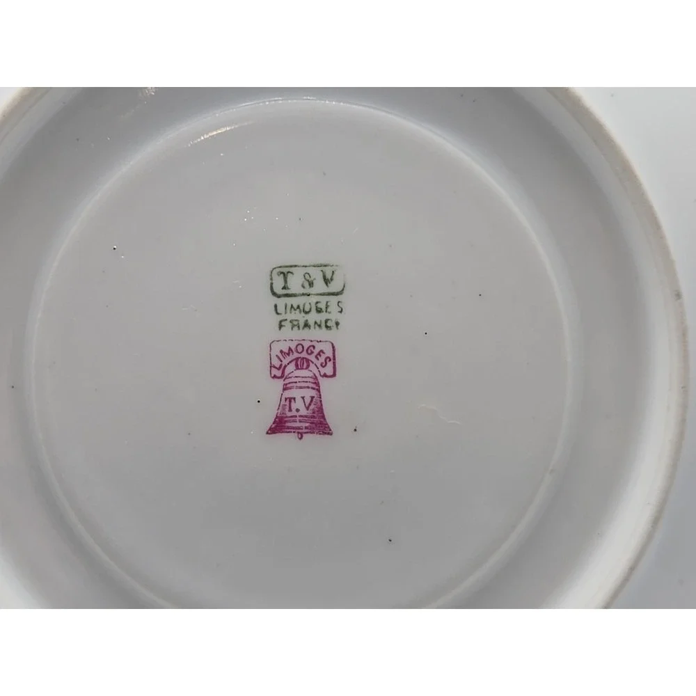 Limoges France T&V White with Gold Trim 5 Saucer Tea Cup‎ Plates Desert